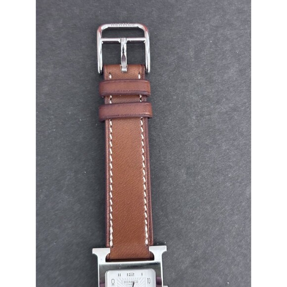 Hermes 21mm Stainless Steel And Natural Barenia Leather Here H PM Quartz Watch - Picture 7 of 16